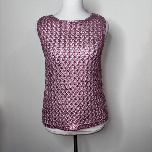 Zara Pink Metallic Crochet Sleeveless Knit Top Women's Size S - Picture 13 of 13